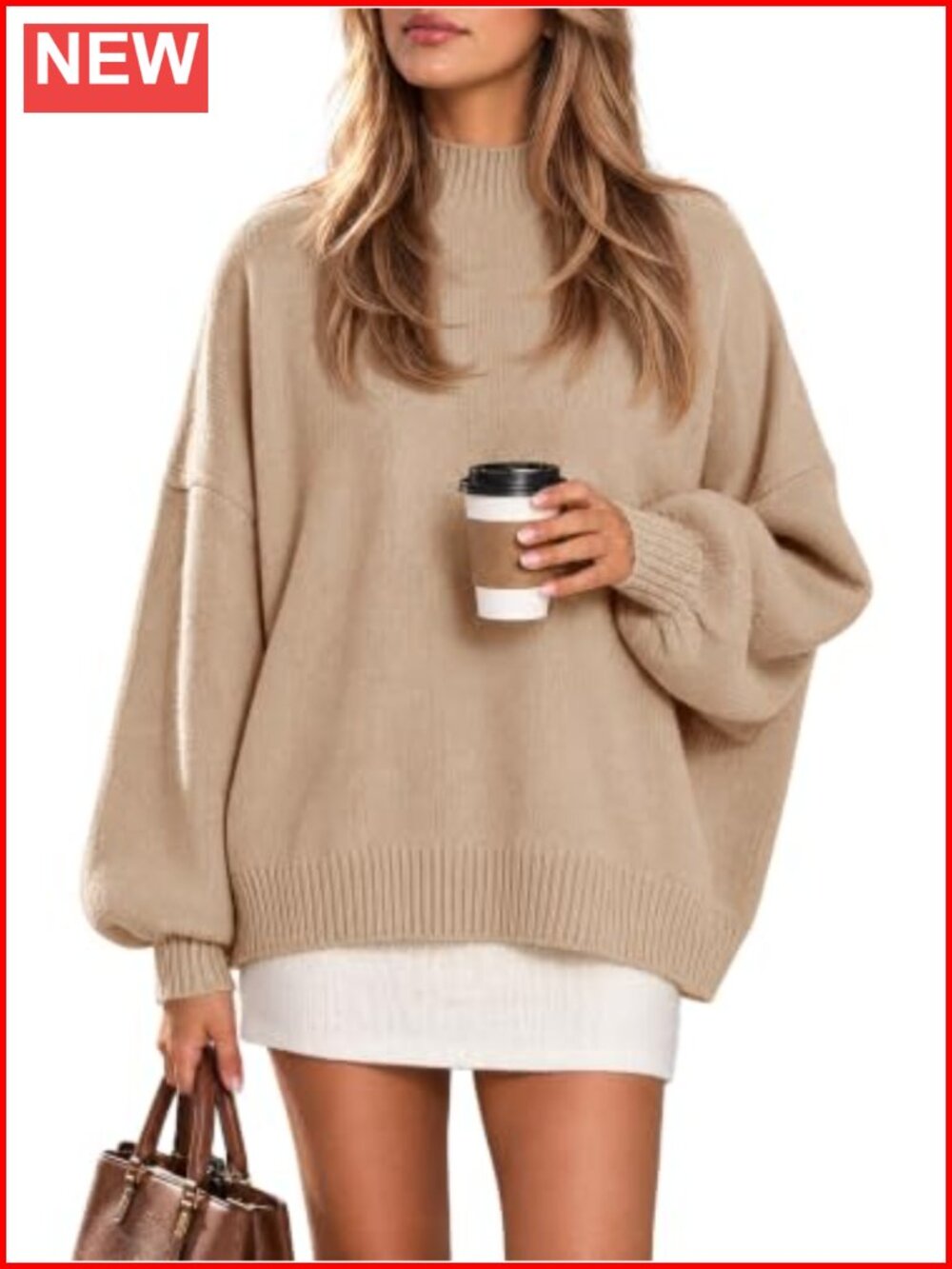 Oversized Mock Neck Pullover Sweater Long Sleeve Tunic Fall Winter